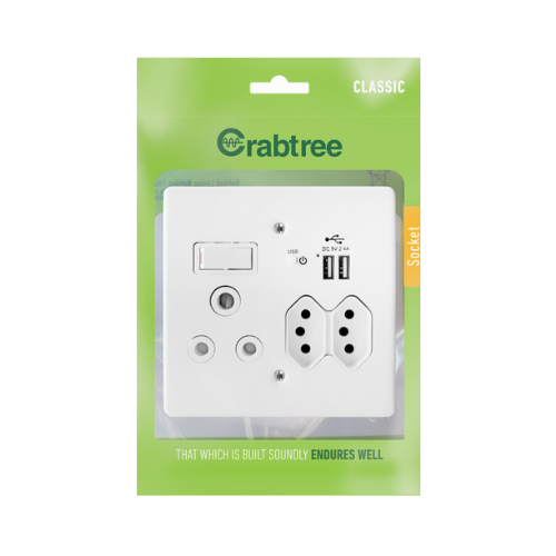 Double Socket USB/SA/EURO + Cover 4X4 Crabtree 18026/101P
