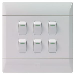 6Lever 1Way 16A Light Switches White CBI Range L127-P 4X4