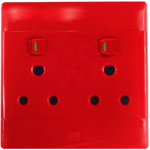 SUP677-R 16A 4x4 Double Dedicated Switched Socket Outlet